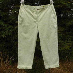 Talbots Avocado & White Pinstripe Cuffed Stretch Crop Pants